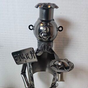 Unique Metal Chef Wine Bottle Holder with Enjoy Sign